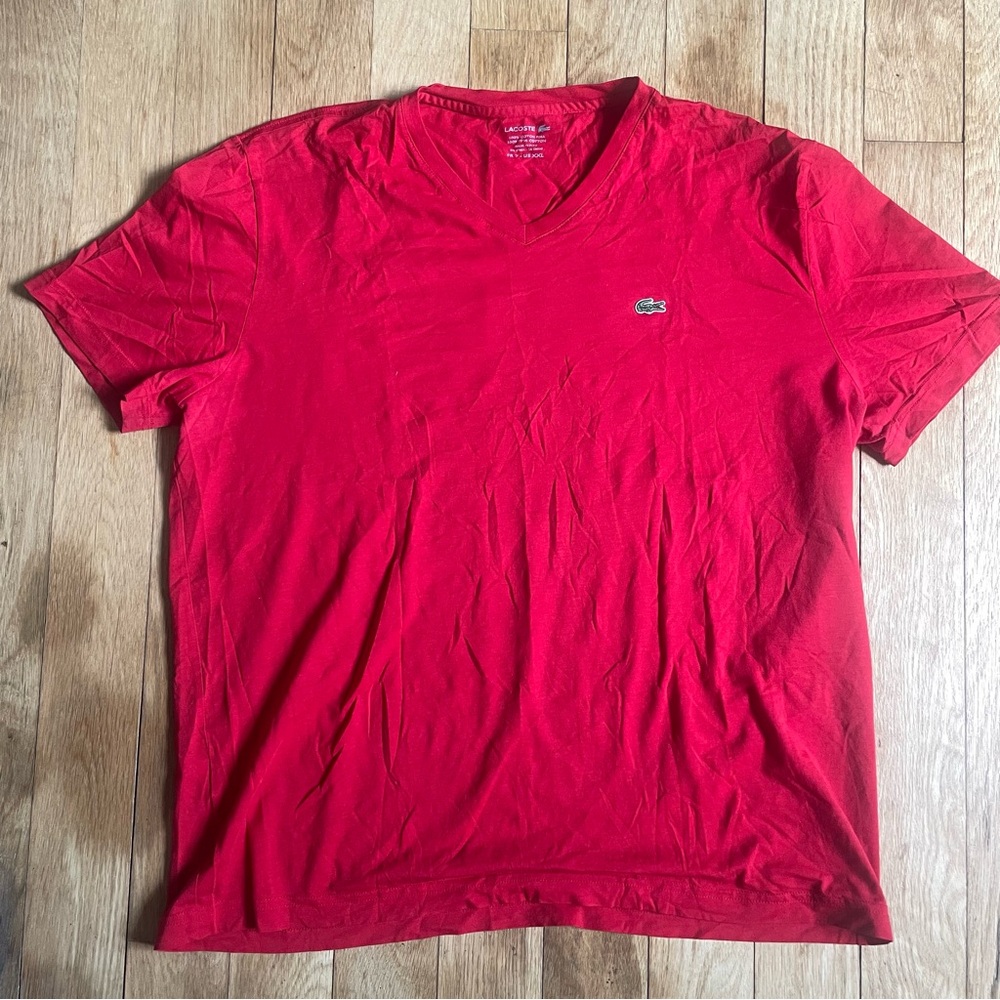 Men’s Lacoste V Neck Tee in Red